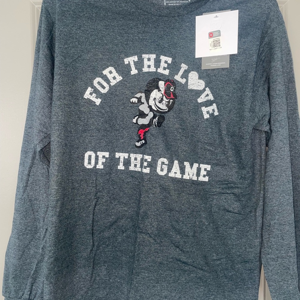OHIO STATE BUCKEYES "FOR THE LOVE" LUXE BOYFRIEND LONGSLEEVE TEE NWT Size M Gray